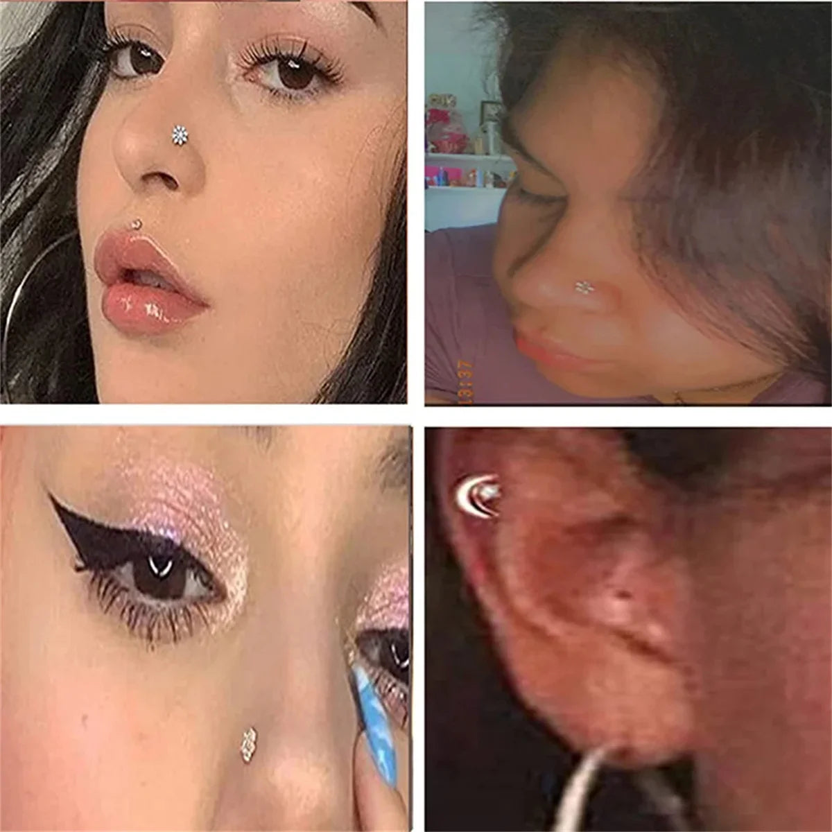 8Pcs 20G Fashion 316L Stainless Steel L Shape Nose Screw,CZ Hypoallergenic Nose Rings Studs Hoop Body Piercing Jewelry