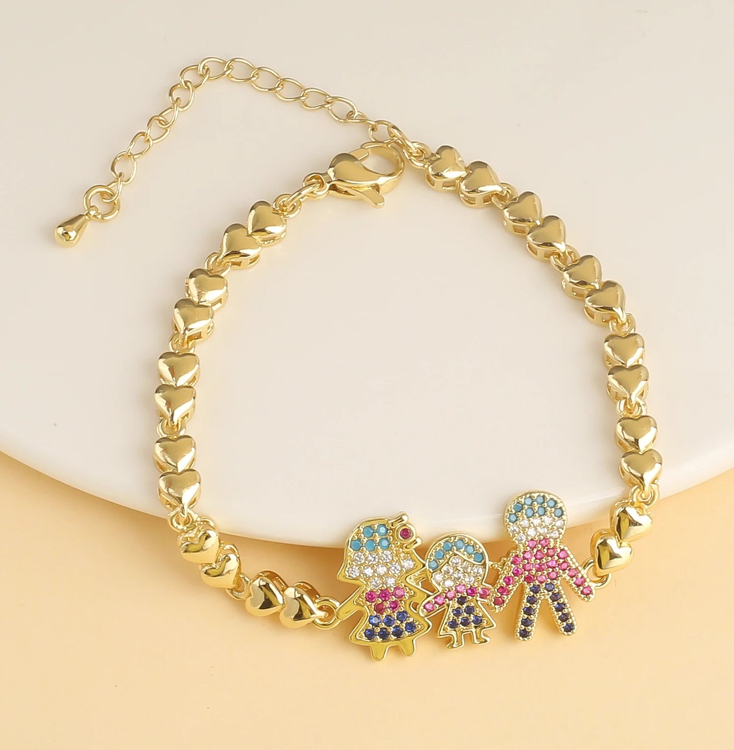 New Arrival Shiny Zirconia Family Theme Mom Dad & Kids Charm Bracelet Romantic Heart Shape Bracelet Party Birthday Jewelry Gift