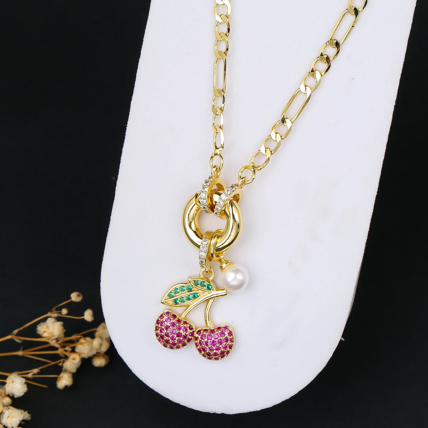9 Color Fruit Cherry Strawberry Crystal Pendant Necklace 3:1 Chain Jewelry Lucky for Woman Casual Holiday Aesthetic Jewelry Gift