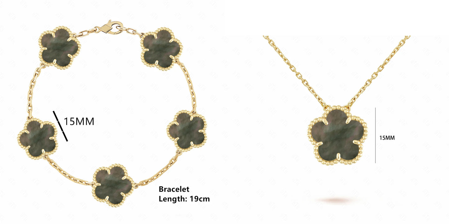 Simple 15mm Natural Shell Stone Five-Leaf Flower Set Bracelet Necklace Classic Flower Woman Jewelry Sets For Party Daily Wear