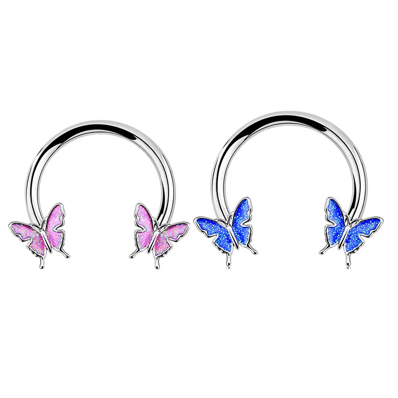 2Pcs 16G Stainless Steel Butterfly Hinged Septum Nose Ring Hoops,BCR Horseshoe Cartilage Daith Helix Rook Conch Piercing Jewelry