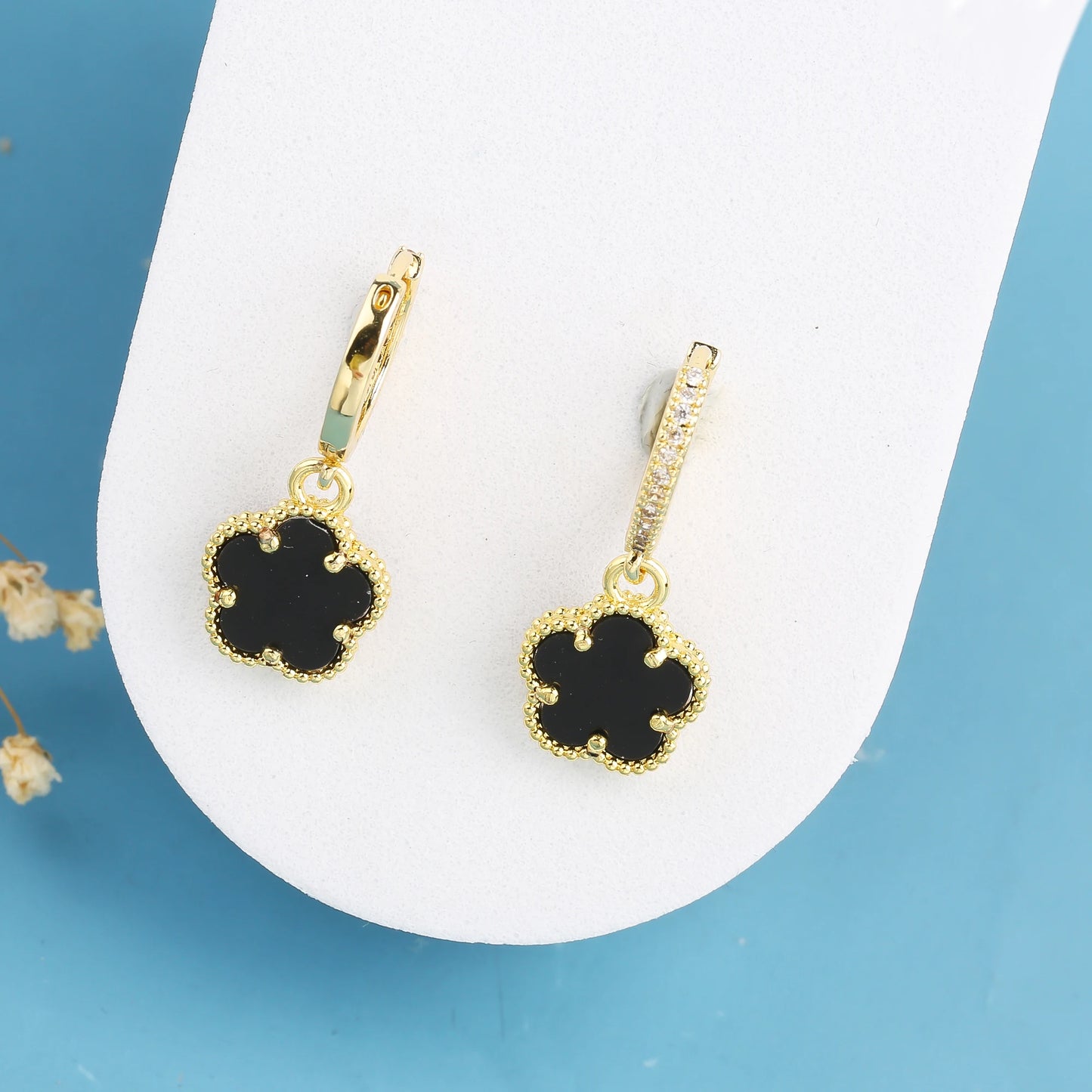 High Quality Natural Stone Five Leaf Flower Drop Earrings Simple for Woman Fashion Party Trend Zircon Jewelry Clover Gift