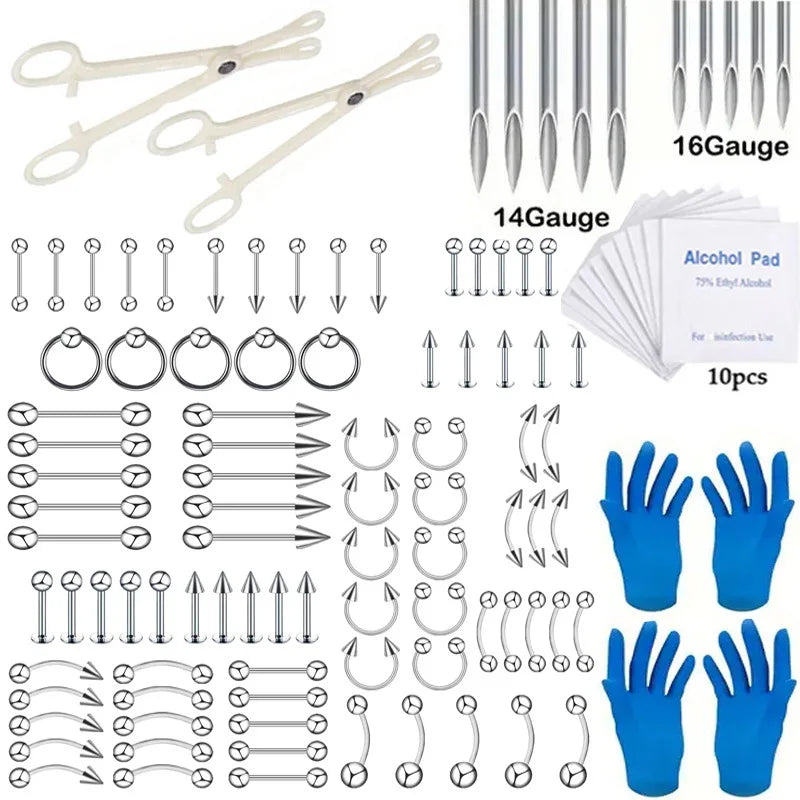 67/70/101/111Pcs Sterile Ear Piercing Kit,Tragus Helix Cartilage No Pain Piercer Tool Machine Set Stud Jewelry