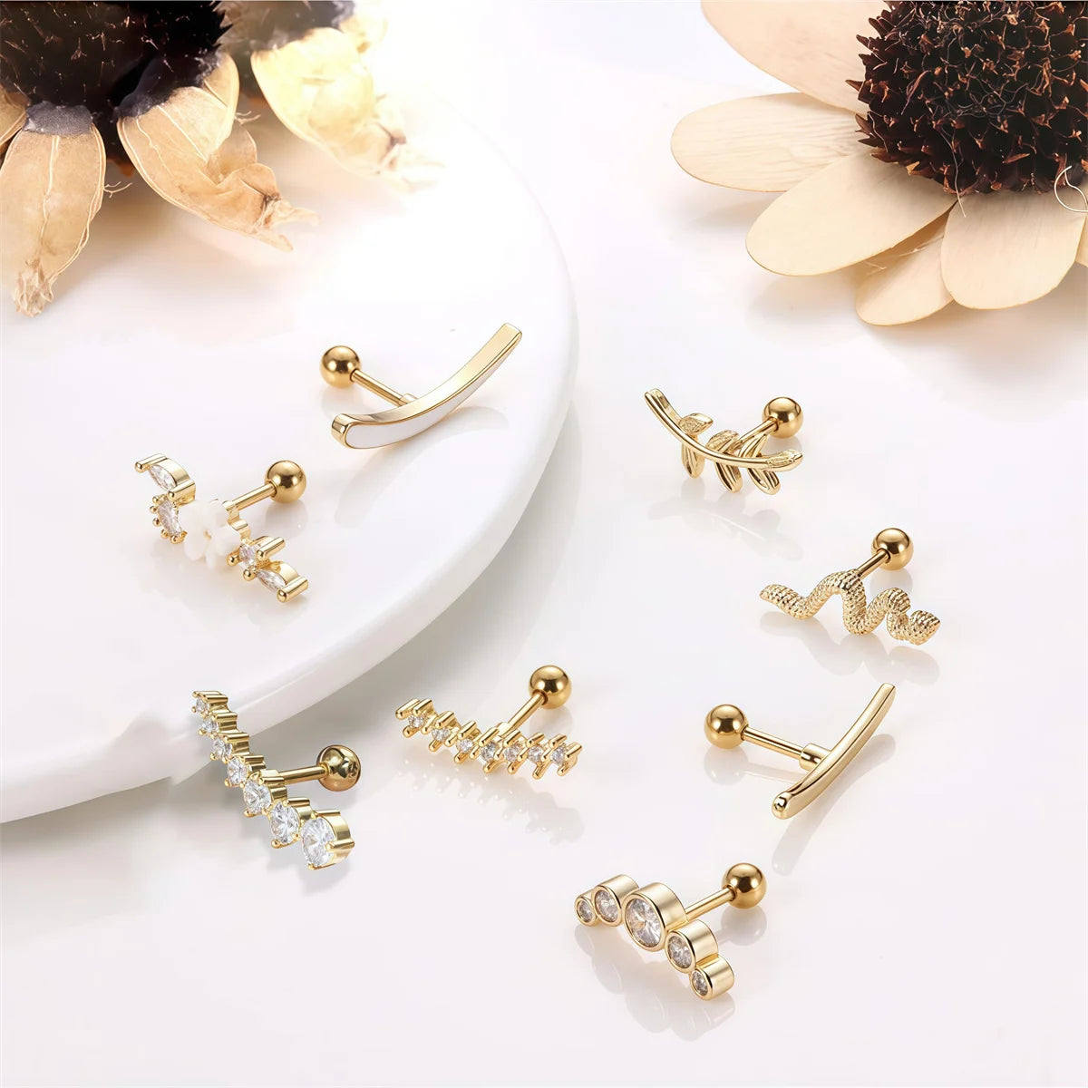 1/4/6/8Pcs 16G Stainless Steel Screw Back Stud Earrings for Women,Cubic Zerconia Cartilage Conch Helix Ear Piercing Jewelry