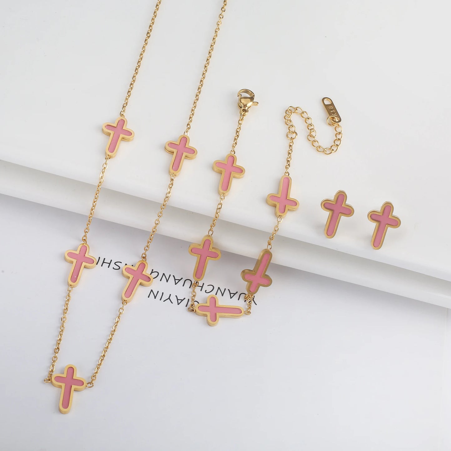 3PCS Hot Sale Stainless Steel Cross Bracelet Jewelry Set Necklace Earrings Charming for Women Luxury Daily Party Jewelry Gift