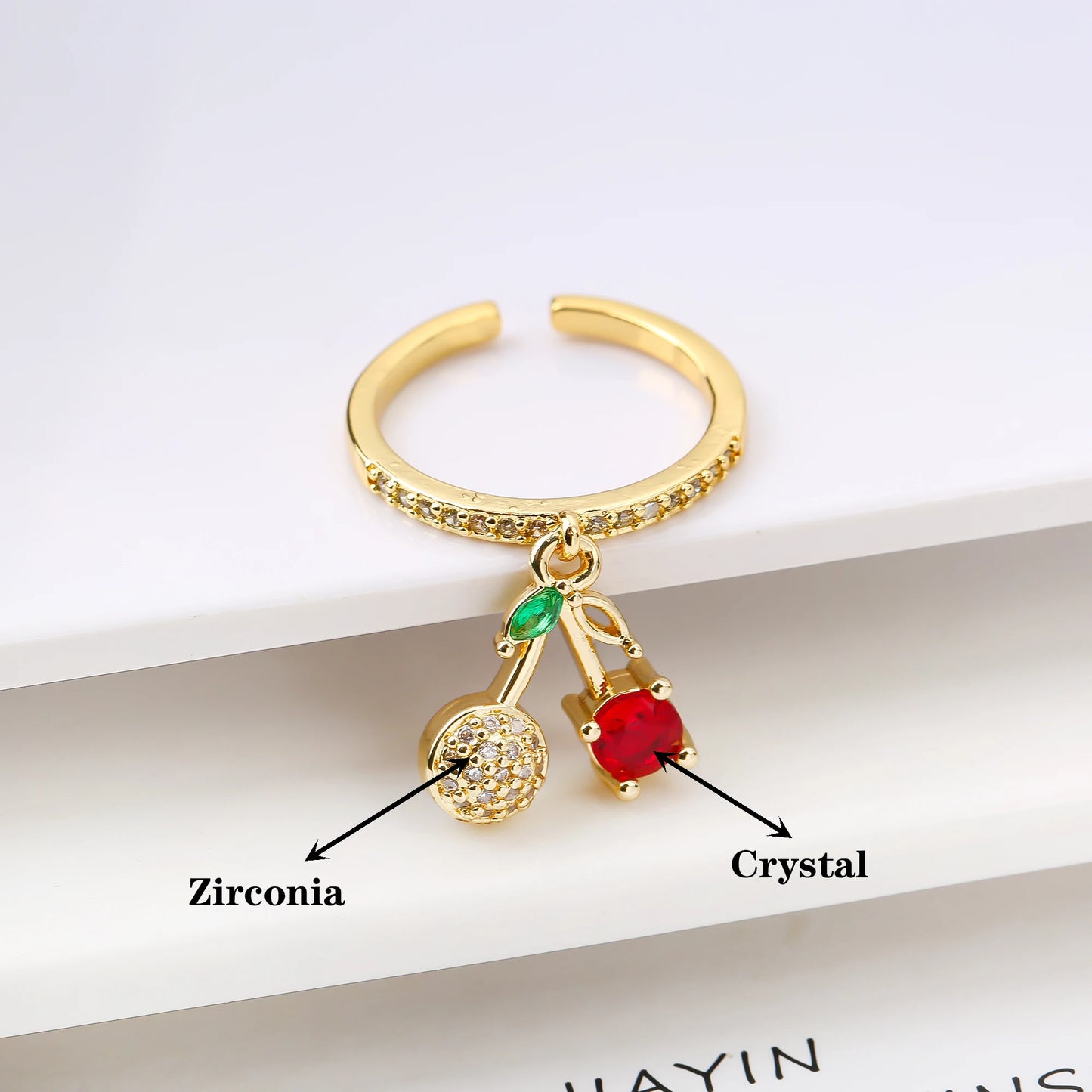 Sweet And Lovely Fruit Cherry Crystal Zirconia Opening Adjustable Ring Simple For Woman Girl Daily Party New Fashion Jewelry