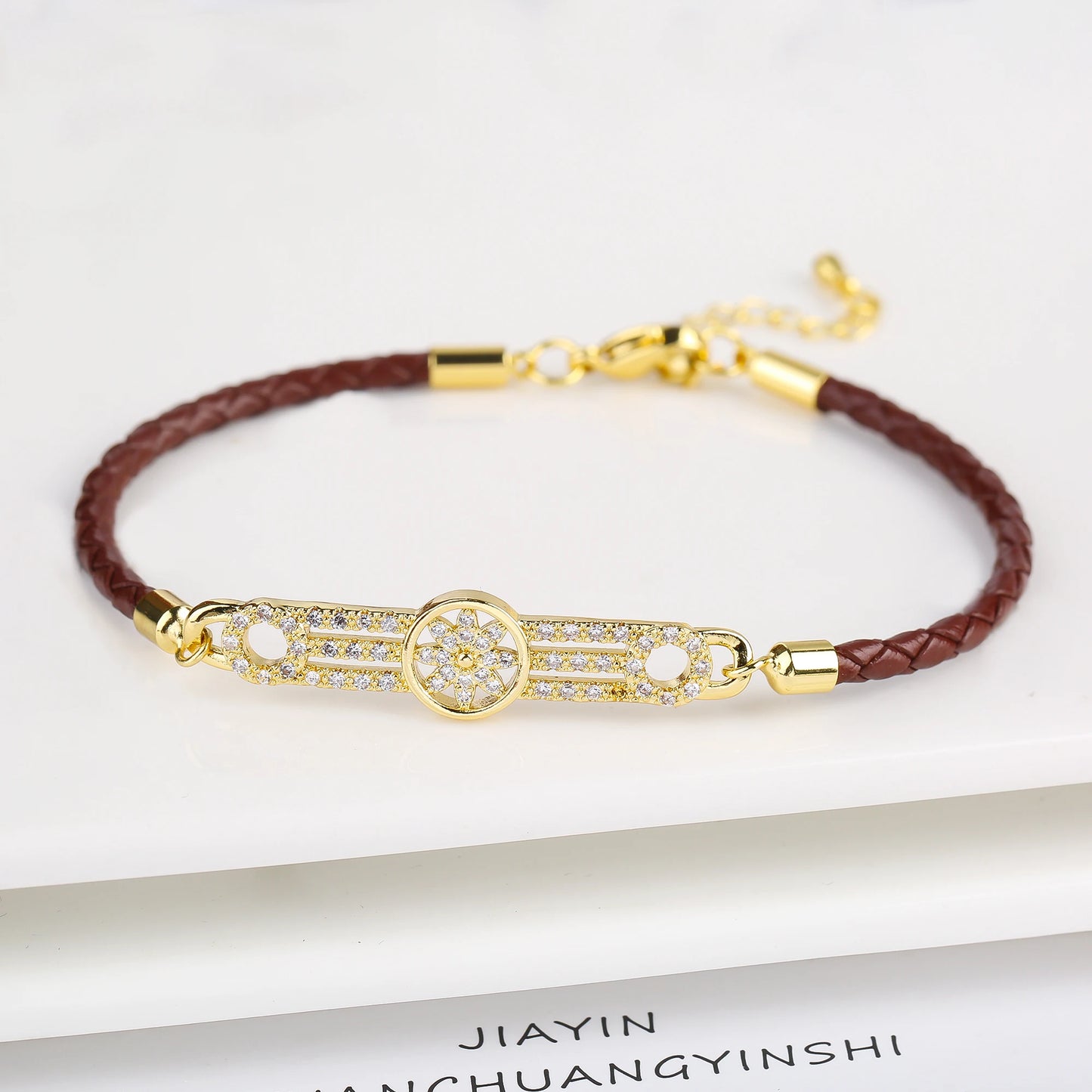 High Quality Cubic Zirconia Rectangle Accessory Leather Rope Bracelet Luxury for Party Wedding Jewelry Fine Gift Dropshipping