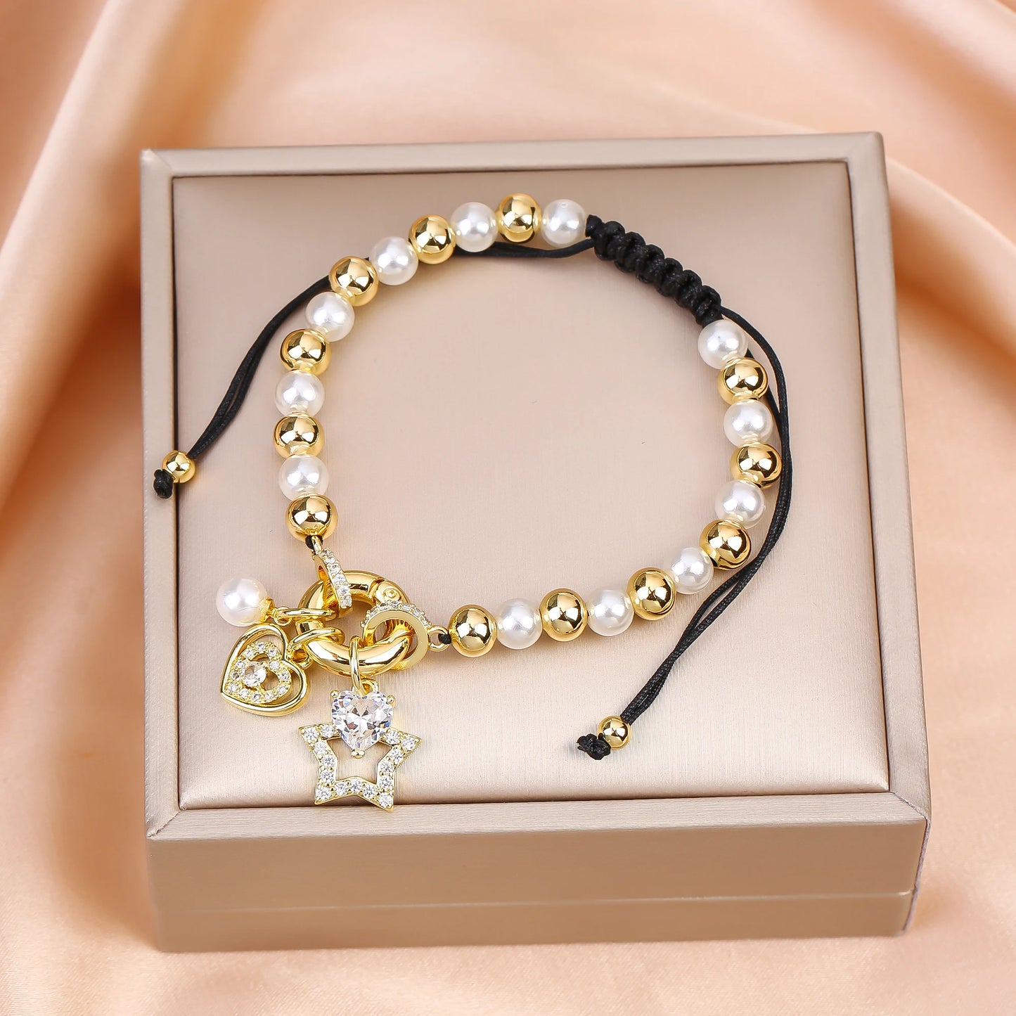 New Trend Crown Star Theme Zircon Bracelet Venezuela Flag Cross Pearl Chain Bracelet Fashion for Woman Girl Daily Wear Jewelry