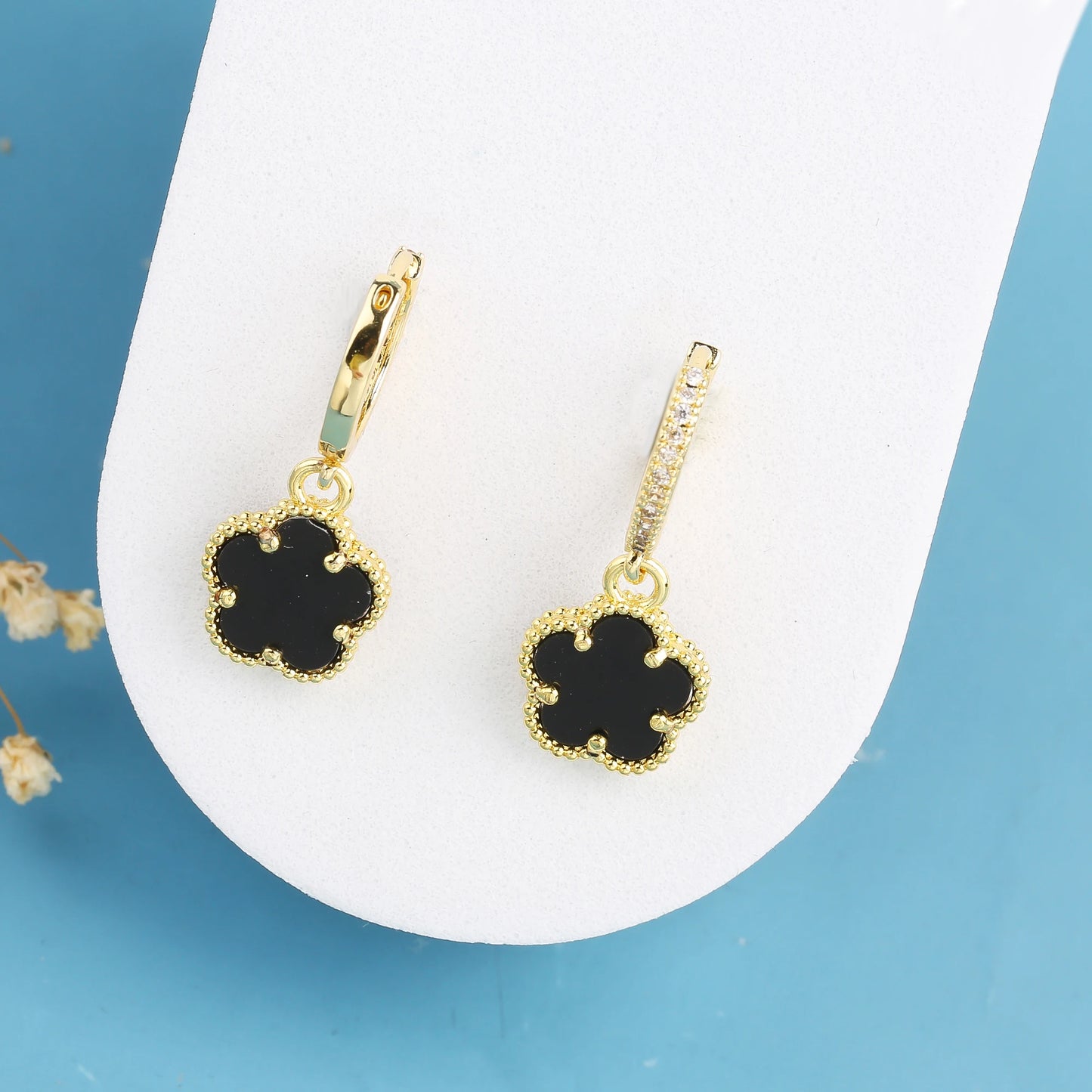 High Quality Natural Stone Five Leaf Flower Drop Earrings Simple for Woman Fashion Party Trend Zircon Jewelry Clover Gift