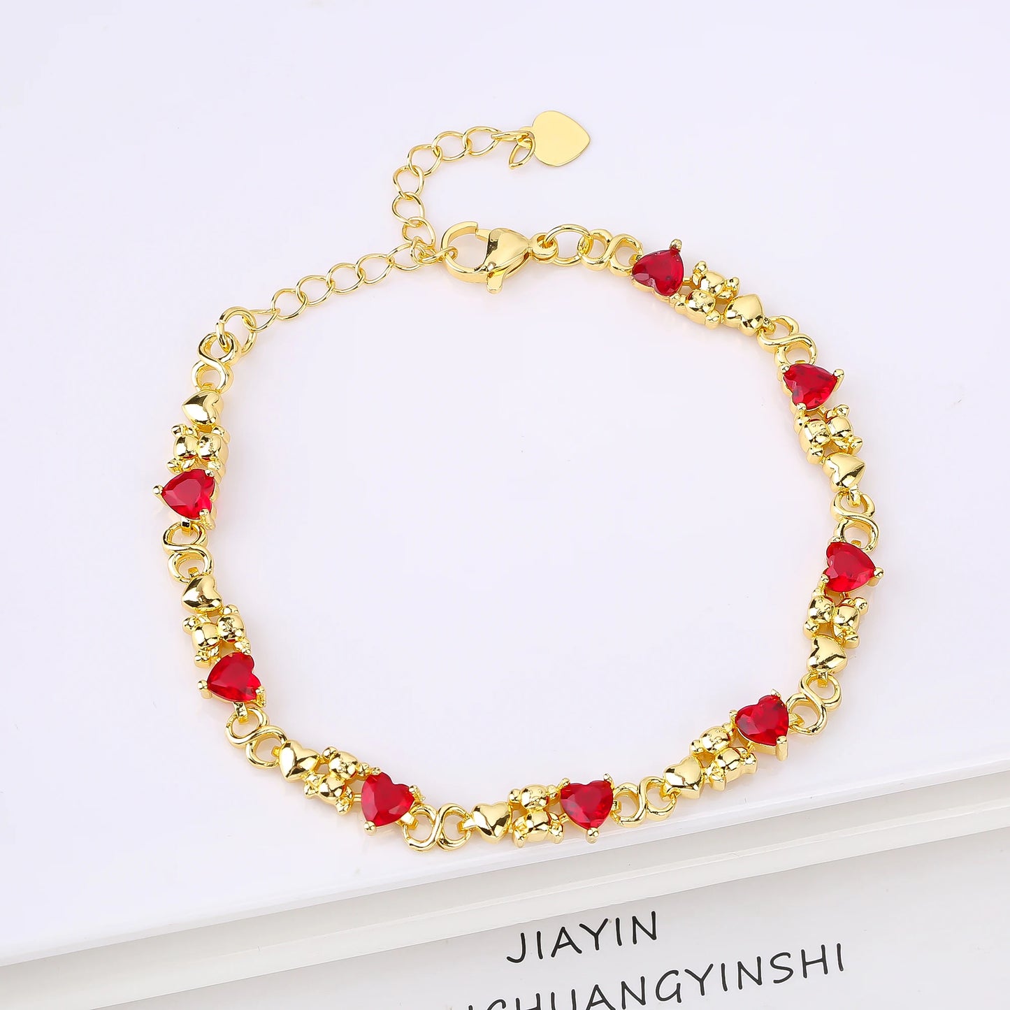 Gold-plated Heart Shape Crystal Cute Animal Bear Adjustable Bracelet Luxury for Women Girls New Fashion Party Jewelry Fine Gift