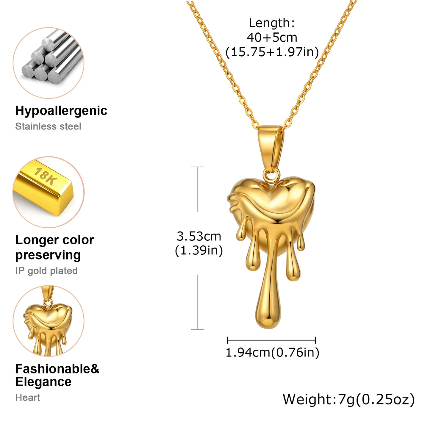 Unique Flowing Heart-shaped Pendant for Women,Gold Color Stainless Steel Necklaces,Waterproof Jewelry Gift