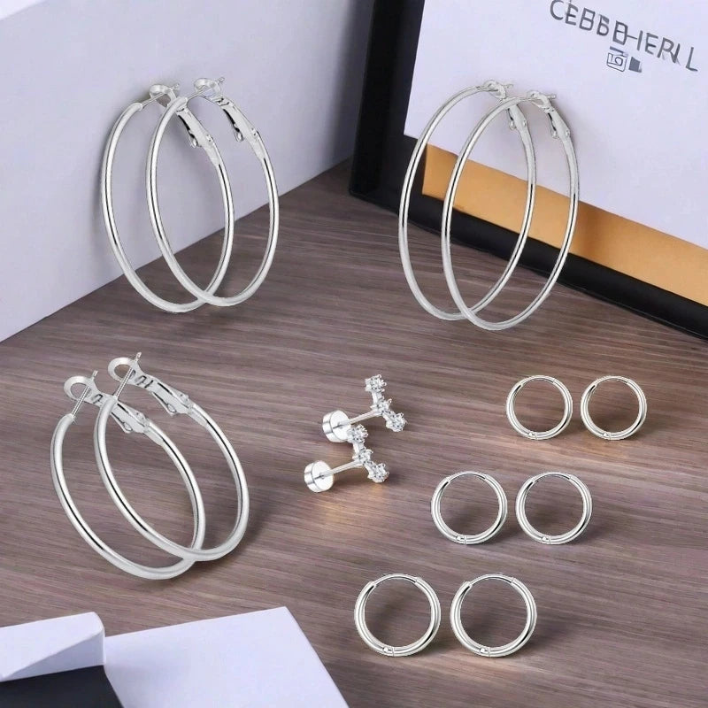 2/14 Pcs 20G Tiny Stainless Steel Screw Back Stud Earrings Set for Women, Simple Hinged Nose Rings Huggie Hoop Earring Jewelry