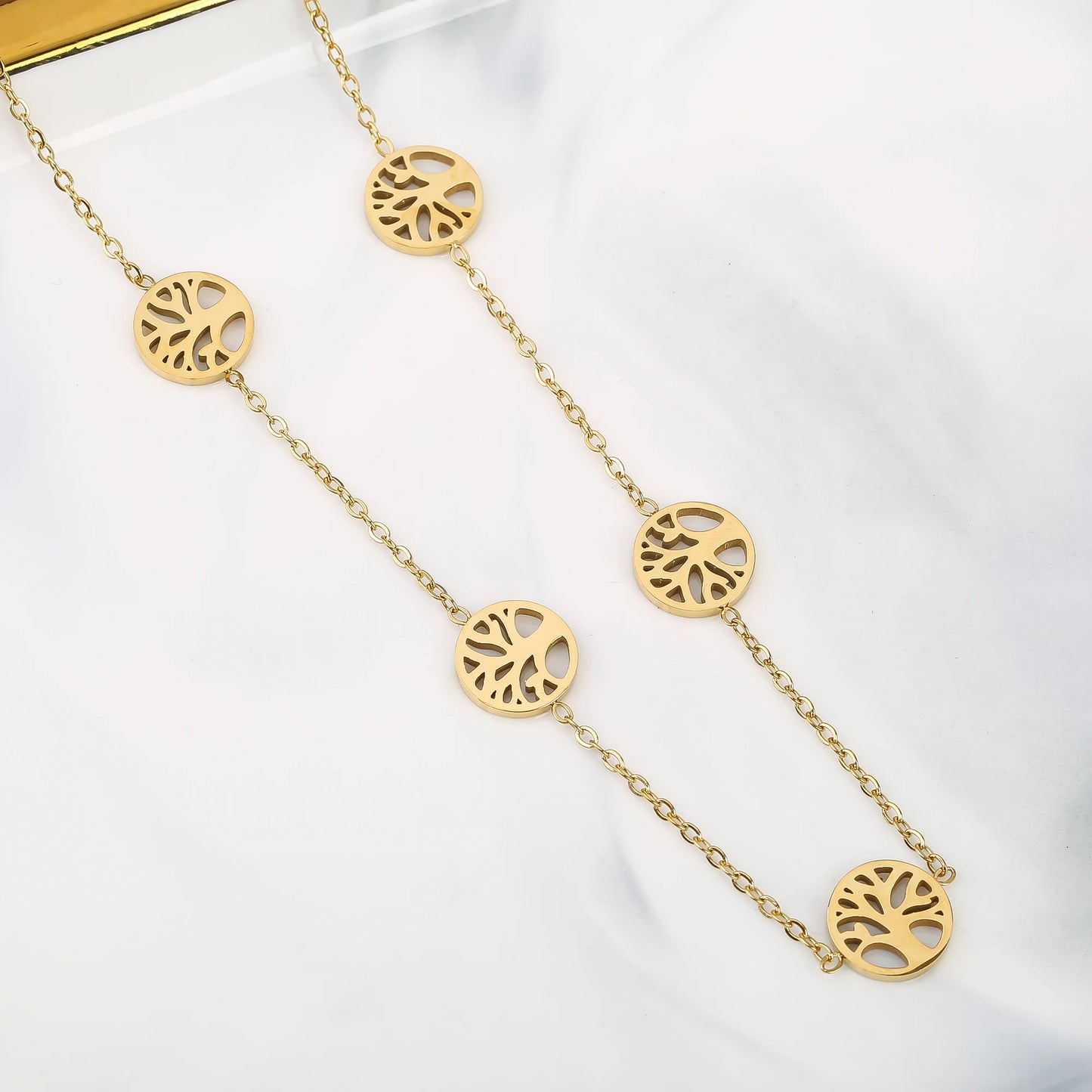 Top Quality Gold Plated Stainless Steel Tree Of Life Necklace Earrings Bracelet 3 Pcs Jewelry Set For Woman Girl Party Jewelry