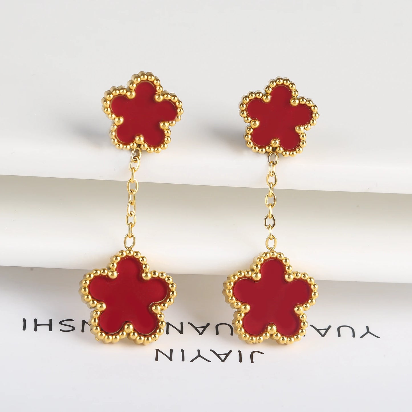 7 Color Bracelet Earrings Stainless Steel Five Leaf Flower Jewelry Set High Quality Woman Classic Daily Party Jewelry Clover New