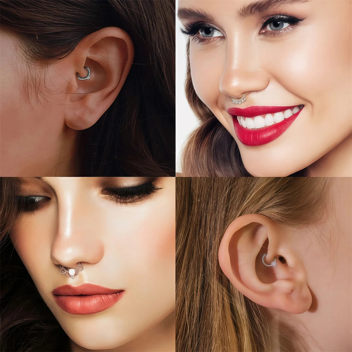 1/4Pcs 16G Stainless Steel Opal Colourful Nose Ring for Women Men,Fashion Sexy Septum Nasi Diaphragm Piercing Jewelry Gift