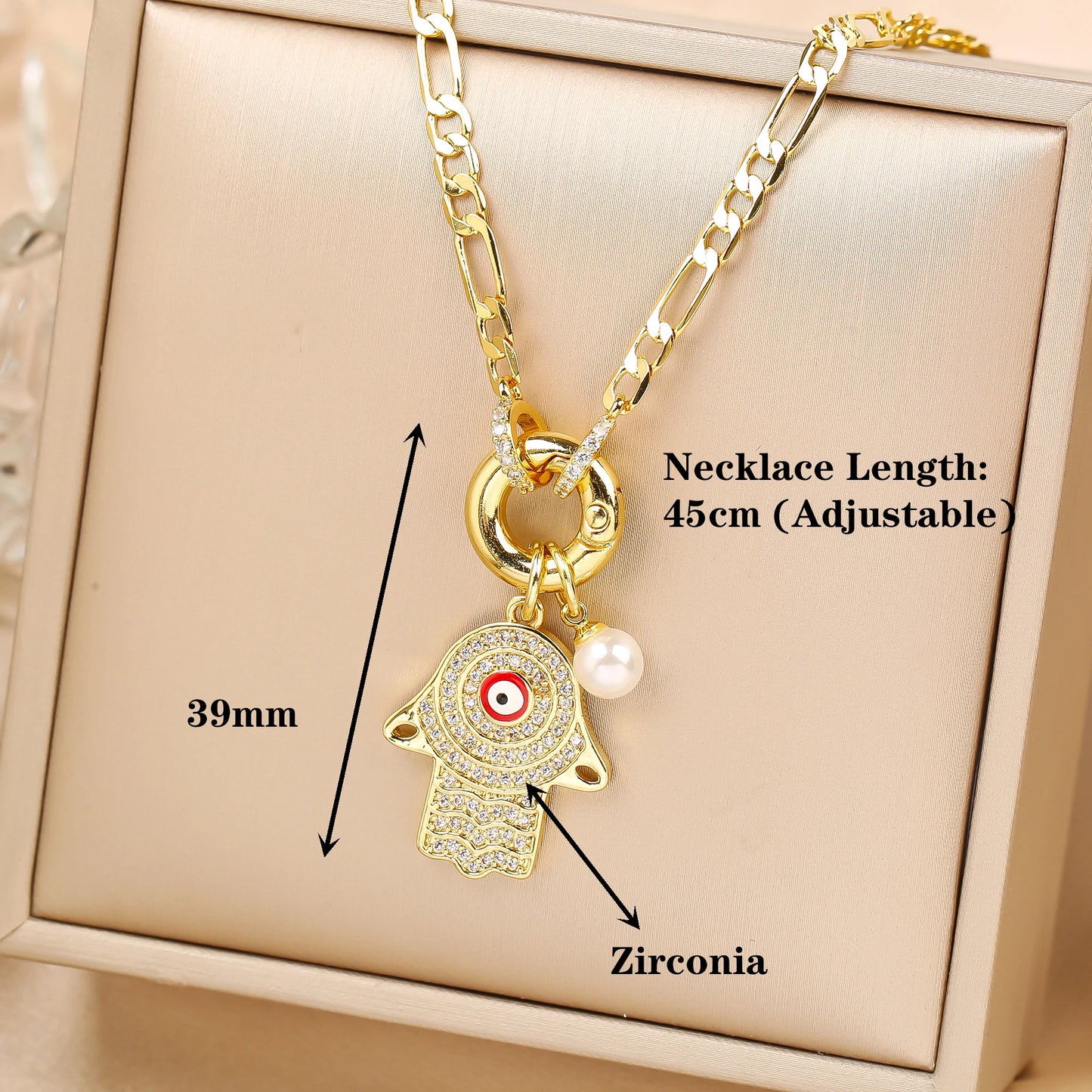 Punk Style Full Zirconiac Evil Eye Palm Pearl Pendant Necklace Luxury For Man Woman Daily Wear Clavicle Chain Jewelry Party Gift