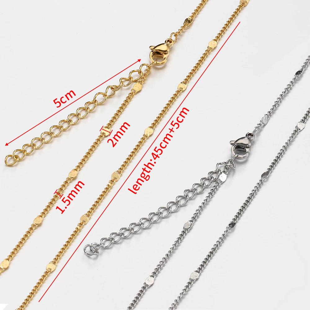 10pcs 5pcs Stainless Steel Bead Chain Necklace Chains for DIY Jewelry Making Findings 45cm+5cm Chain with Lobster Clasps No Fade
