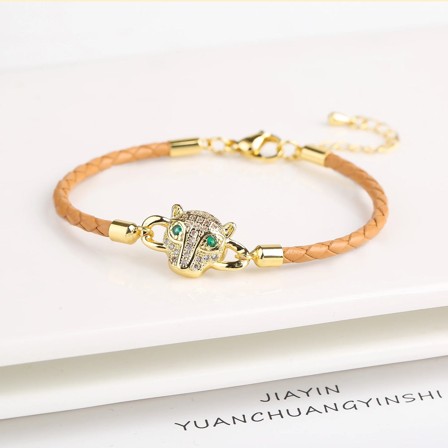 15 Style Hot Sale Shiny Zirconia Animal Leopard Head Leather Braided Bracelet Hip Hop for Men Women Fashion Jewelry Accessories