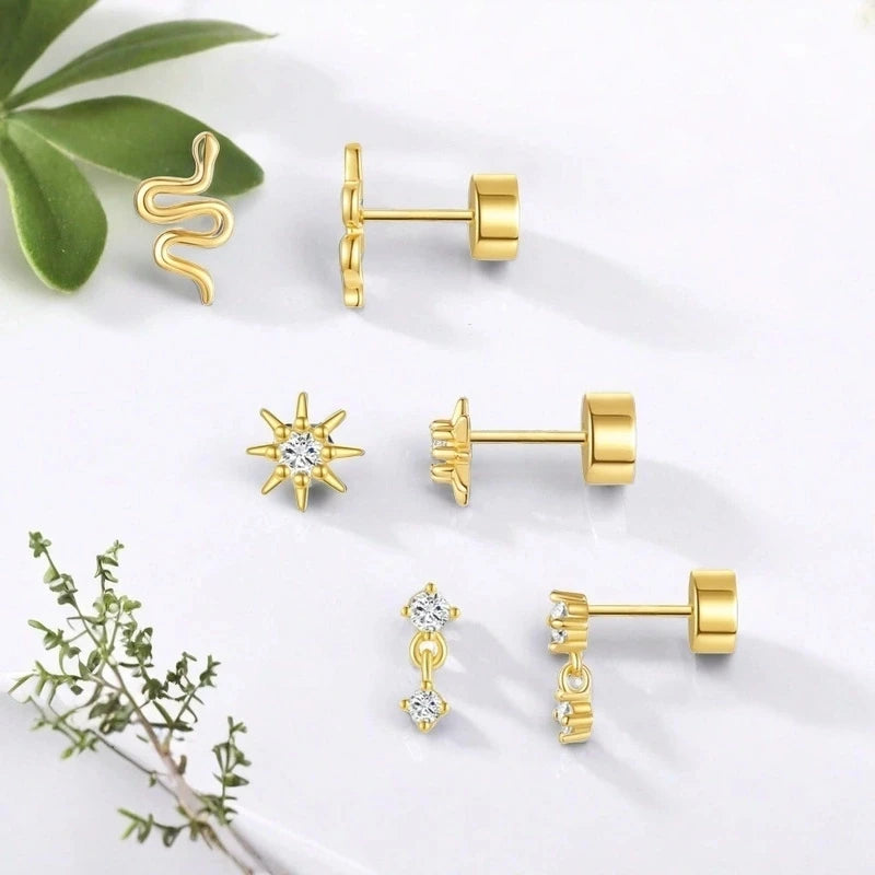 2/6 Pcs 20G 18K Hypoallergenic CZ Cartilage Flat Back Stud Earrings