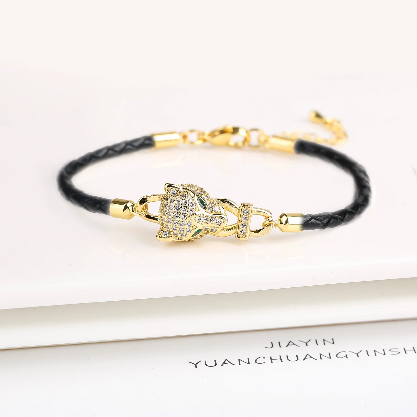 15 Style Hot Sale Shiny Zirconia Animal Leopard Head Leather Braided Bracelet Hip Hop for Men Women Fashion Jewelry Accessories