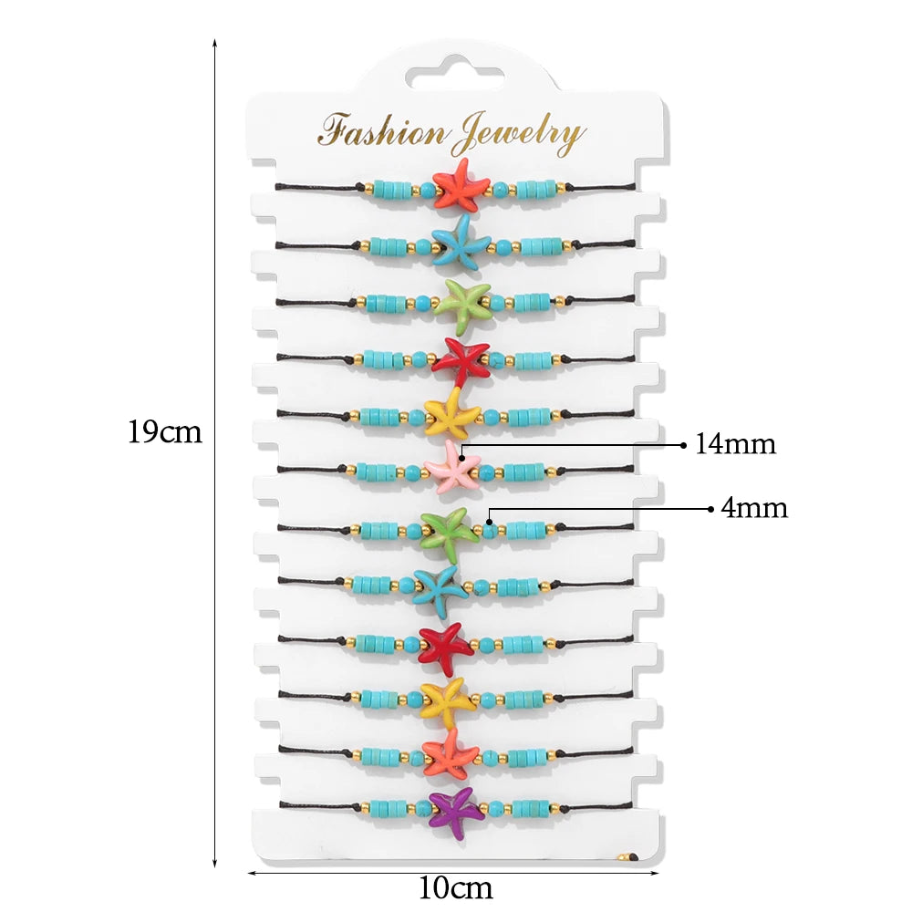 Wholesale 12Pcs/Set Colorful Natural Stone Bracelets Adjustable Rope Braided Bracelet Handmade Bohemia Bracelets with Cards