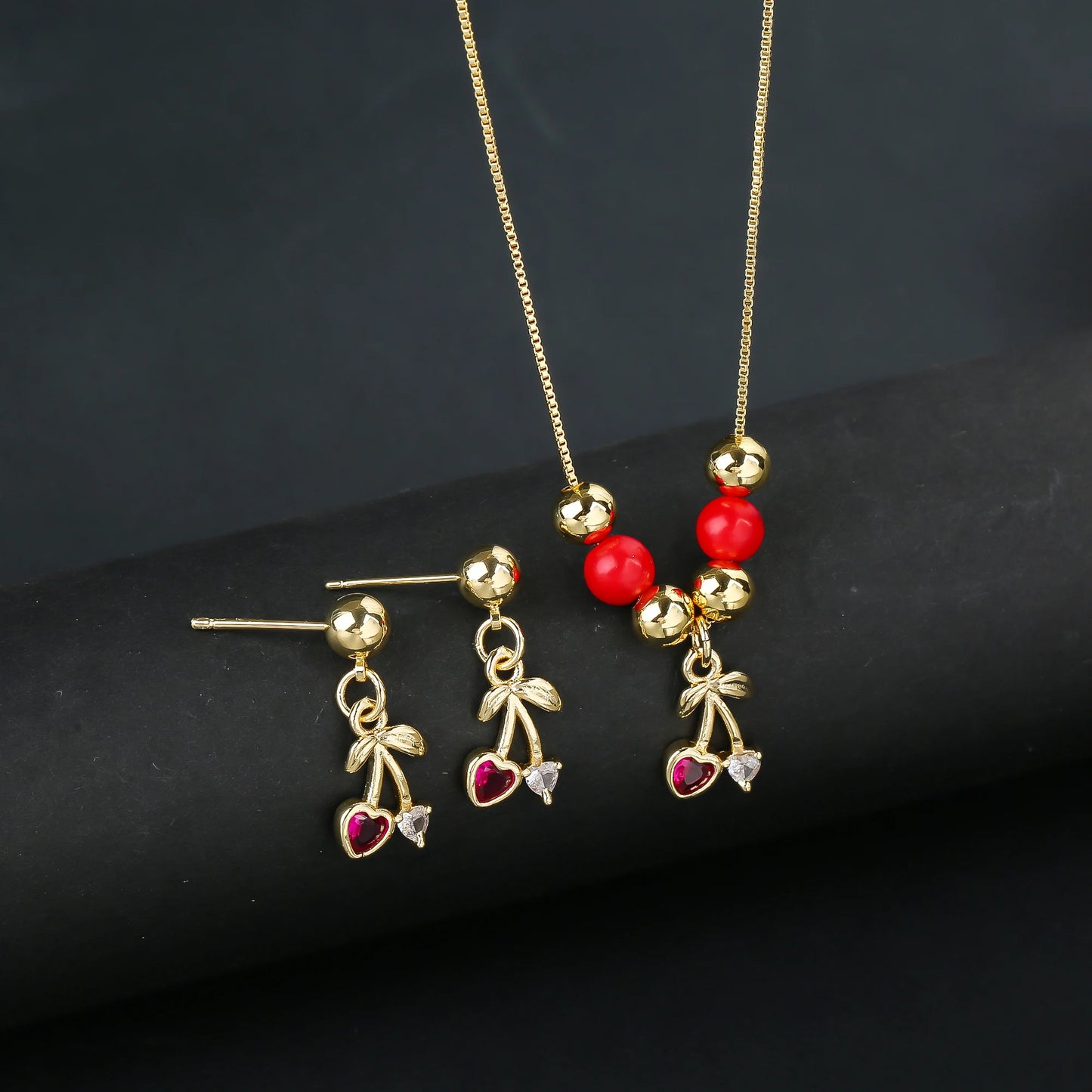 2pcs 22 Style Fashion Fruit Cherry Zircon Crystal Jewelry Set Earrings Necklace For Women Female New Trend Party Jewelry Gift