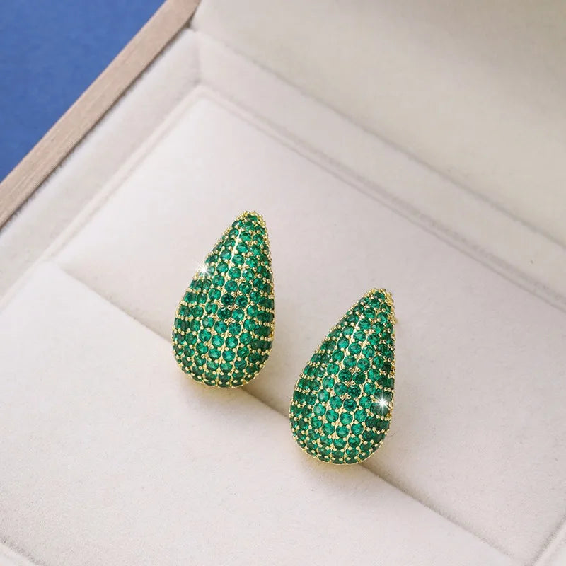 Classic Hot Sale Sparkling Zirconia Teardrop Comma Studs Earrings High Quality Women Fashion Party Wedding Jewelry Accessories