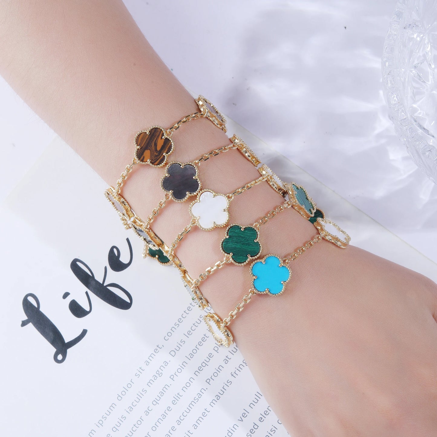 Simple 15mm Natural Shell Stone Five-Leaf Flower Set Bracelet Necklace Classic Flower Woman Jewelry Sets For Party Daily Wear