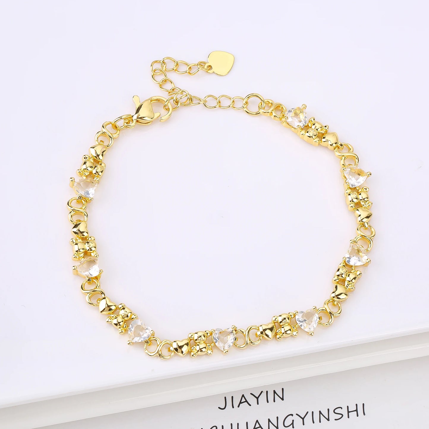 Gold-plated Heart Shape Crystal Cute Animal Bear Adjustable Bracelet Luxury for Women Girls New Fashion Party Jewelry Fine Gift