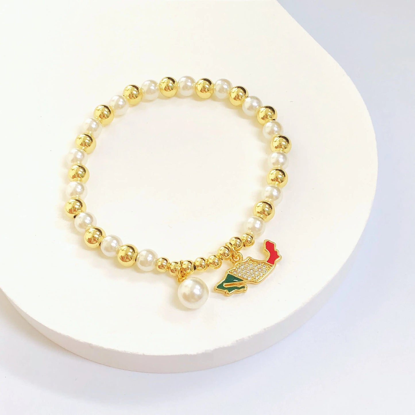 New Fashion Venezuelan Mexican Dominican Map Pendant Woven Pearl Chain Bracelet for Men Women Party Jewelry National Day Gift