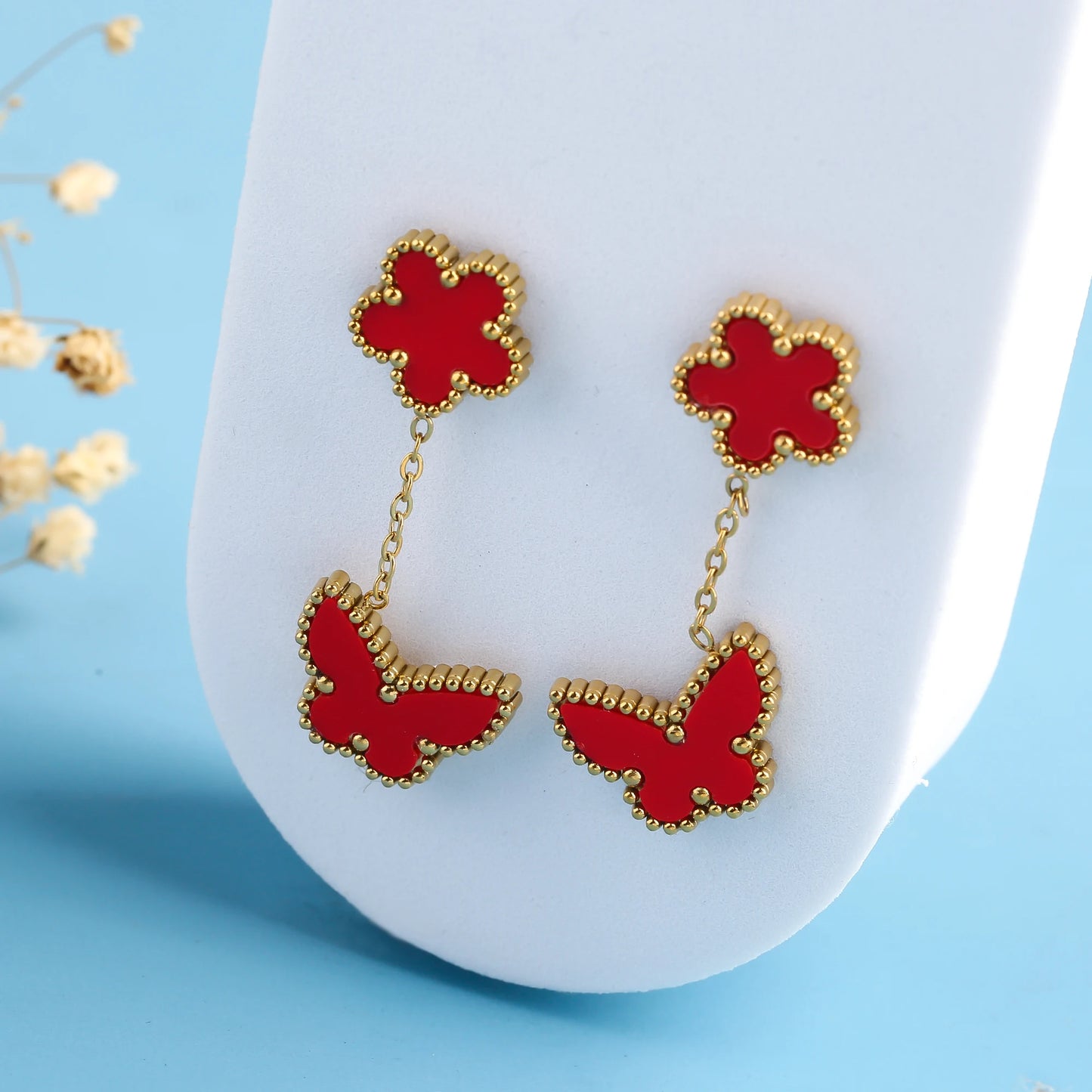 6 Colors Simple Botanical Five Leaf Flower Stainless Steel Stud Earring Classic for Woman Party Jewelry Accessories Clover
