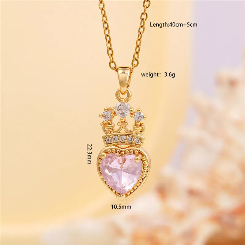 High Grade Crown Heart Zircon Pendant Necklace Stainless Steel Chains Geometric Choker Jewelry Party Gifts For Women Girls