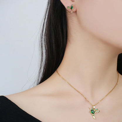 Classic Crystal Hummingbird Pendant Necklace Earring Set 7 Color Zirconia Animal Bird Necklace Girls Party Birthday Wedding Gift