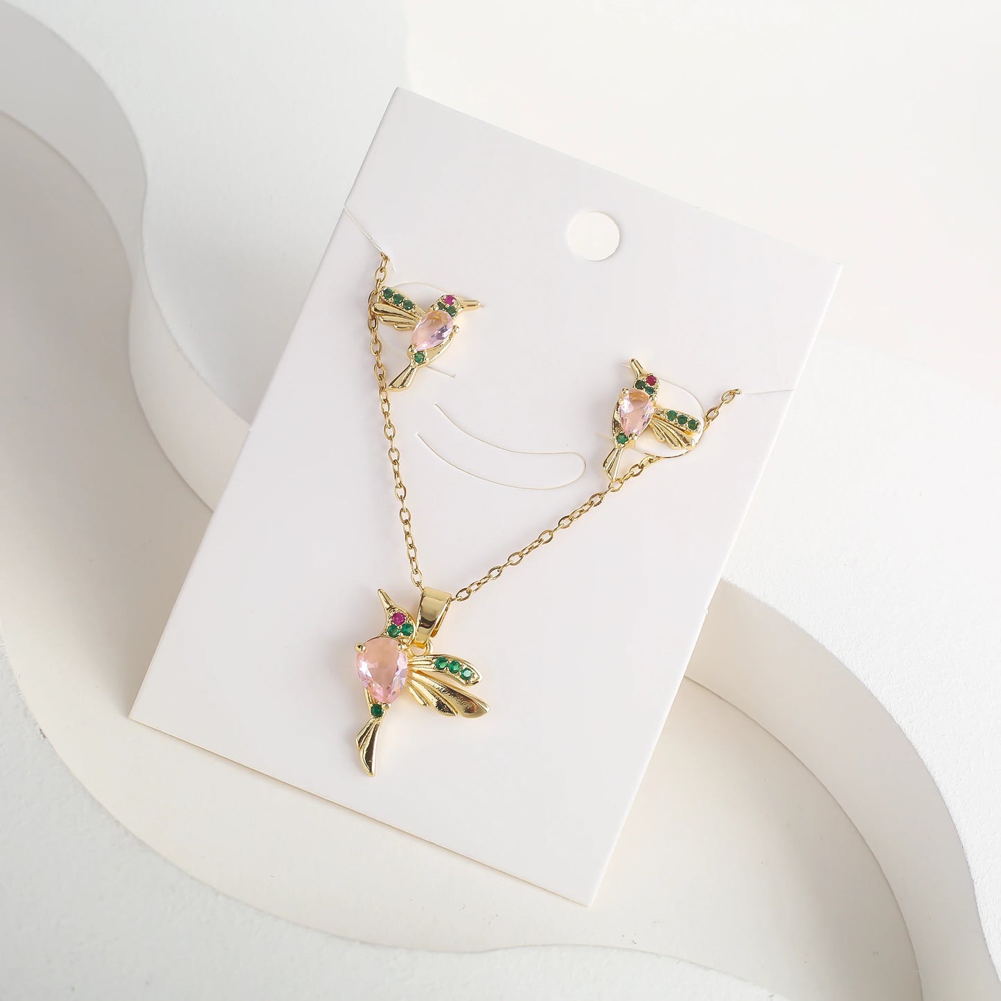 Classic Crystal Hummingbird Pendant Necklace Earring Set 7 Color Zirconia Animal Bird Necklace Girls Party Birthday Wedding Gift