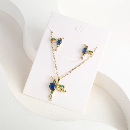 Classic Crystal Hummingbird Pendant Necklace Earring Set 7 Color Zirconia Animal Bird Necklace Girls Party Birthday Wedding Gift