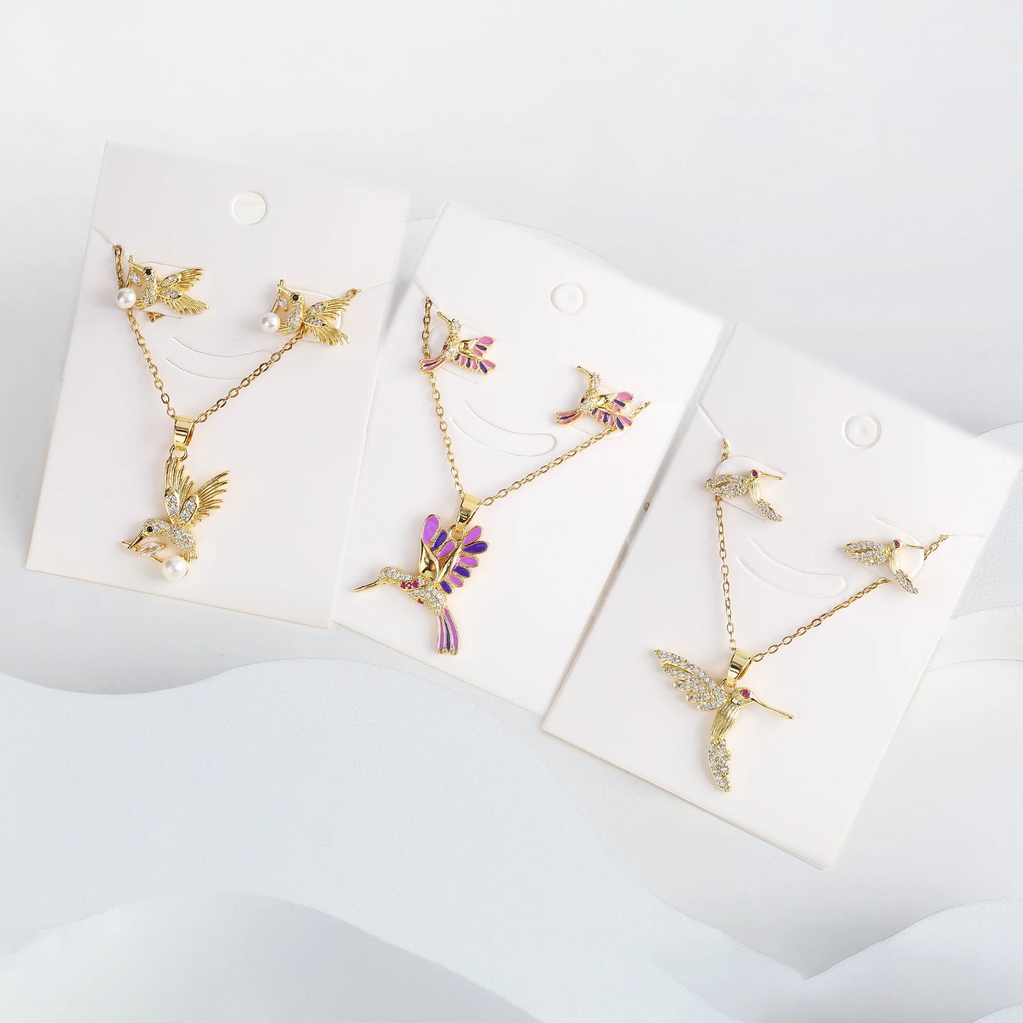 6 Colore New Fashion Diamonds Hummingbird Pendant Necklace Earring Set Charms Ladies Animal Bird Accessories Party Birthday Gift