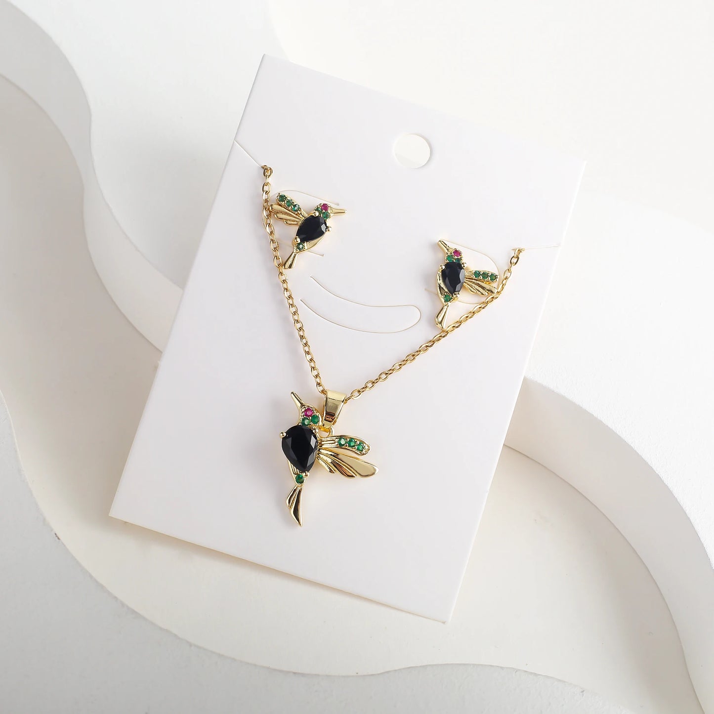 Classic Crystal Hummingbird Pendant Necklace Earring Set 7 Color Zirconia Animal Bird Necklace Girls Party Birthday Wedding Gift