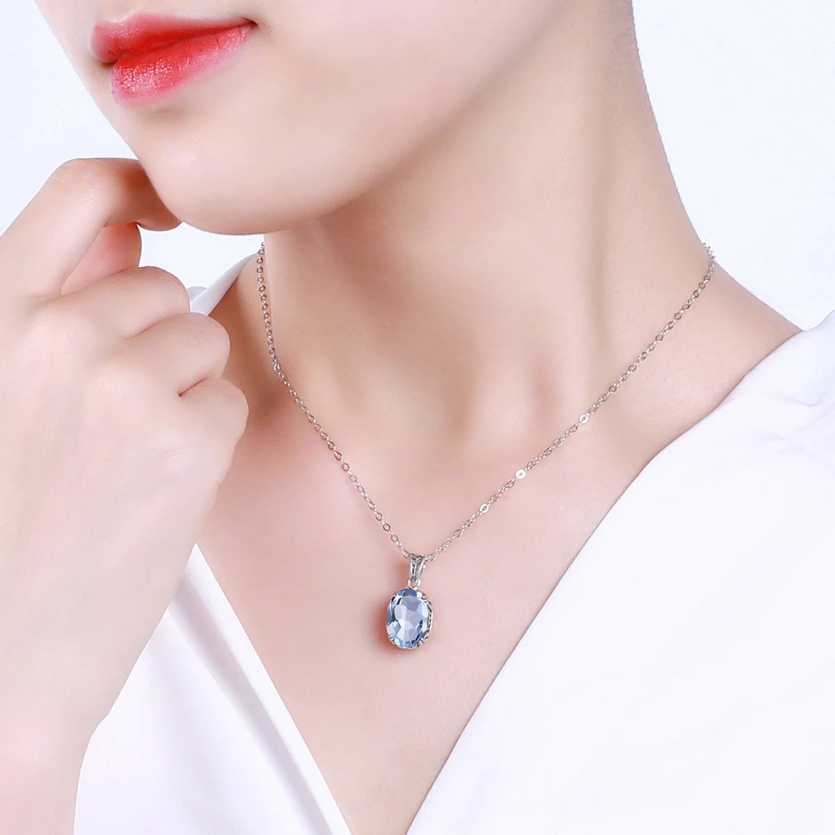 Unique 925 Sterling Silver Necklace Aquamarine Gemstone Pendant Necklaces with Chain for Women Vintage Floral Swan Filigree