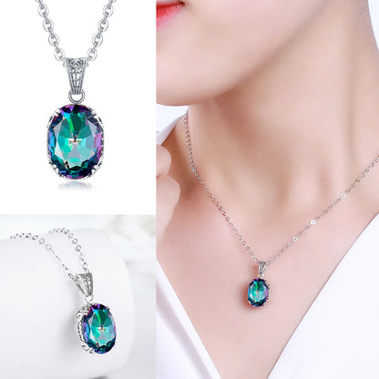 Unique 925 Sterling Silver Necklace Aquamarine Gemstone Pendant Necklaces with Chain for Women Vintage Floral Swan Filigree