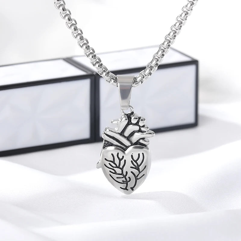 Puzzle Anatomical Heart Pendant Necklaces For Women Men Stainless Steel Hip Hop Punk Chain Necklace 2024 New Couple Jewelry Gift