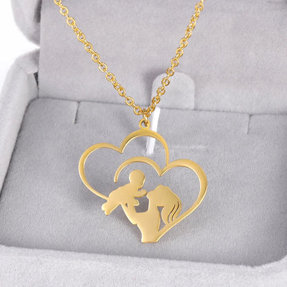 Mom 's Baby Stainless Steel Gold Color Chain Necklace For Women Double Love Heart Necklace Mother's Day Christmas Gift Jewelry