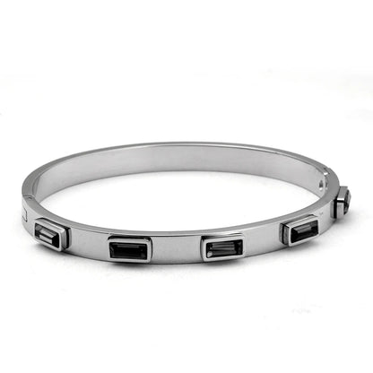 Luxury Open Cuff Bangles Bracelets Crystal Zirconia Rose Gold Color Stainless Steel Bracelet for Women Men  Fashion Jewelry