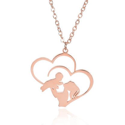 Mom 's Baby Stainless Steel Gold Color Chain Necklace For Women Double Love Heart Necklace Mother's Day Christmas Gift Jewelry