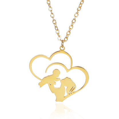 Mom 's Baby Stainless Steel Gold Color Chain Necklace For Women Double Love Heart Necklace Mother's Day Christmas Gift Jewelry