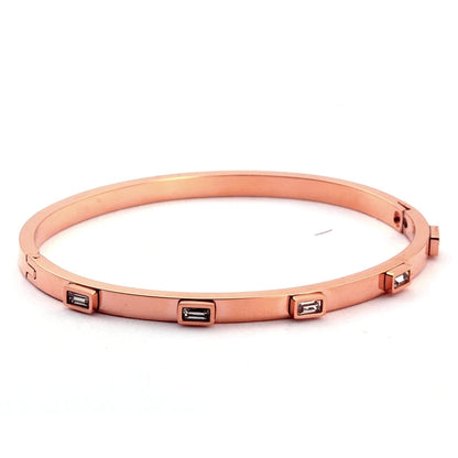 Luxury Open Cuff Bangles Bracelets Crystal Zirconia Rose Gold Color Stainless Steel Bracelet for Women Men  Fashion Jewelry