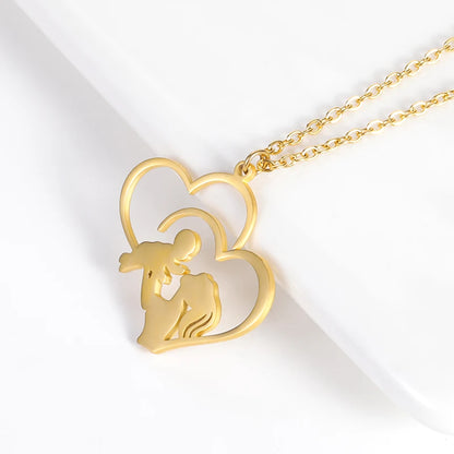Mom 's Baby Stainless Steel Gold Color Chain Necklace For Women Double Love Heart Necklace Mother's Day Christmas Gift Jewelry