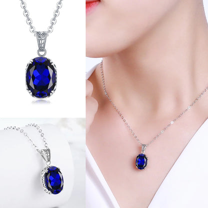 Unique 925 Sterling Silver Necklace Aquamarine Gemstone Pendant Necklaces with Chain for Women Vintage Floral Swan Filigree