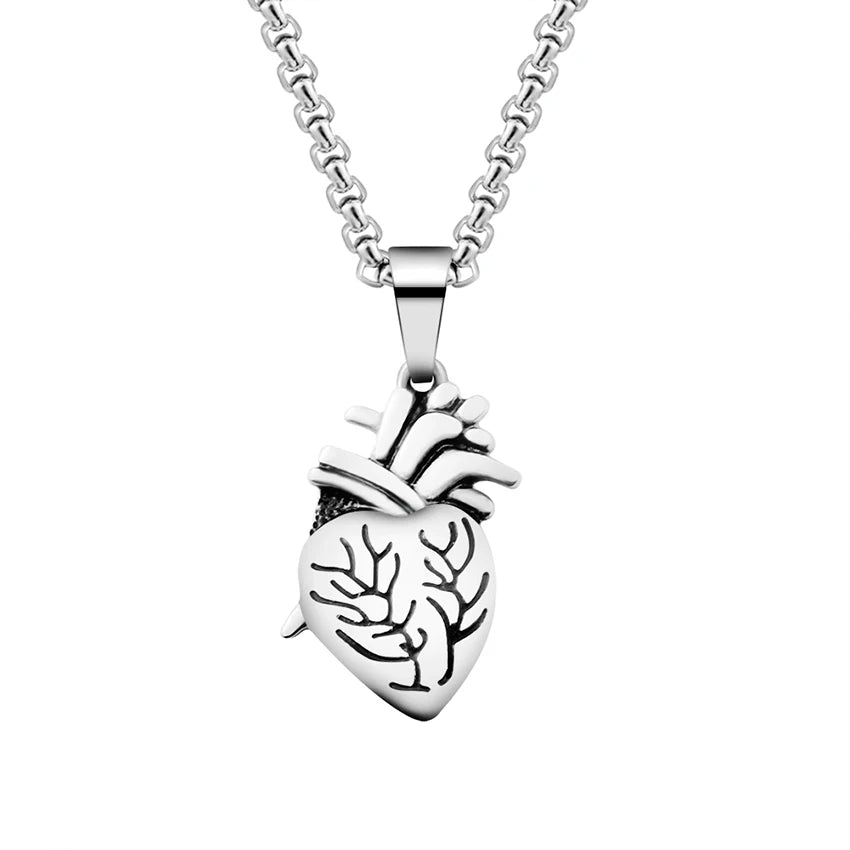 Puzzle Anatomical Heart Pendant Necklaces For Women Men Stainless Steel Hip Hop Punk Chain Necklace 2024 New Couple Jewelry Gift
