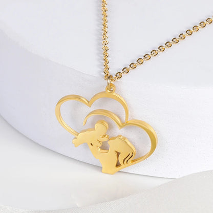 Mom 's Baby Stainless Steel Gold Color Chain Necklace For Women Double Love Heart Necklace Mother's Day Christmas Gift Jewelry