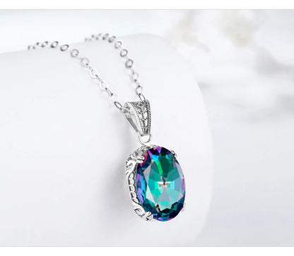Unique 925 Sterling Silver Necklace Aquamarine Gemstone Pendant Necklaces with Chain for Women Vintage Floral Swan Filigree